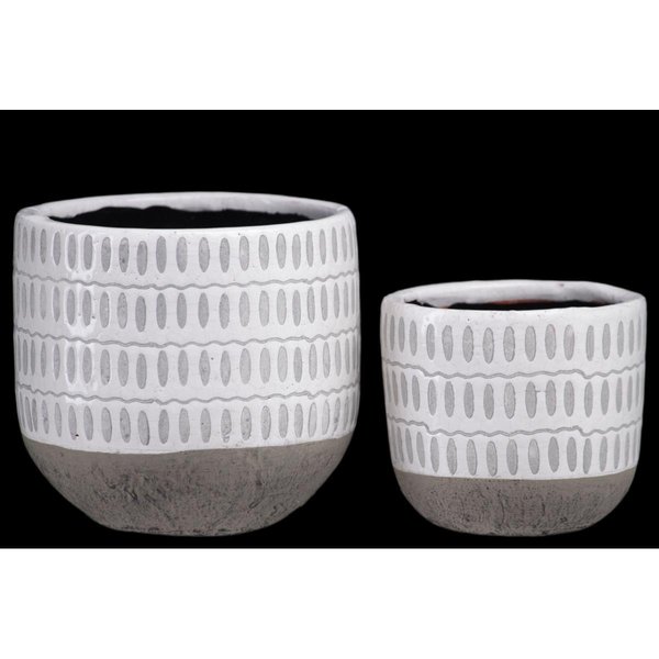 Urban Trends Collection Terracotta Round Pot with Oval Pattern Body  Banded Tapered Bottom Gray  White Set of 2 44002